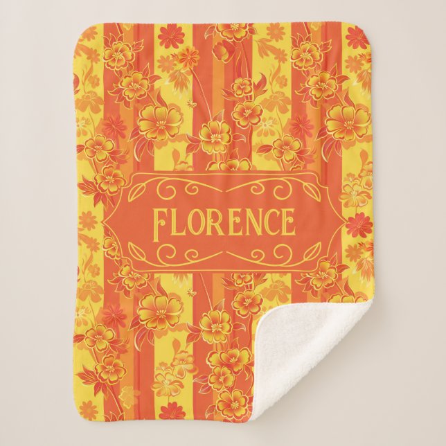 Cobertor Sherpa Florence Yellow e Orange Floral (Frente)