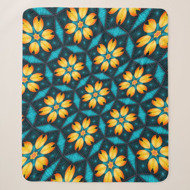 Cobertor Sherpa Flores Abstrato amarelas (Frente)