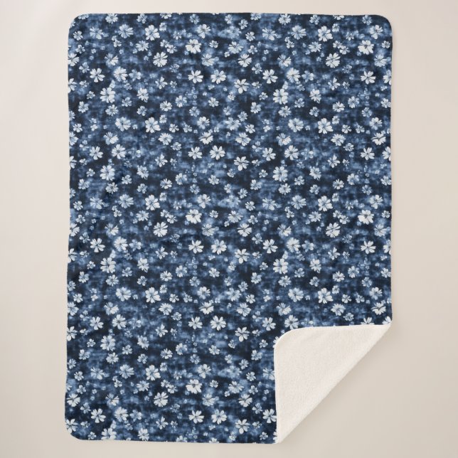 Cobertor Sherpa Flores Azuis Denim (Frente)