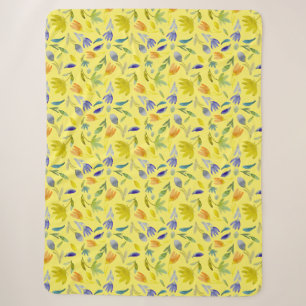 Cobertor Sherpa Flores Bonito com fundo amarelo personalizado