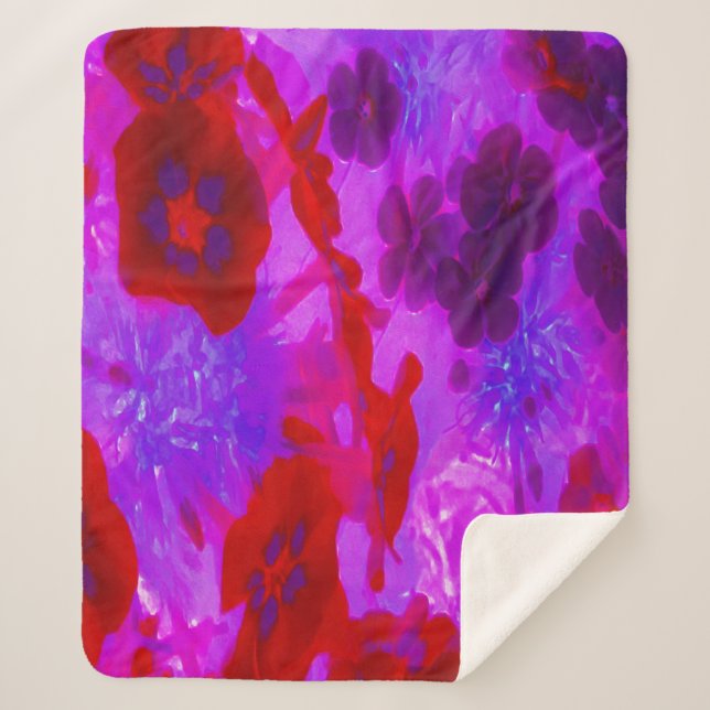 Cobertor Sherpa Flores bonito de Phlox Roxo e Jardim Vermelho (Frente)
