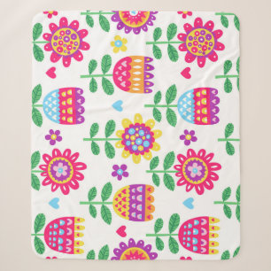 Cobertor Sherpa Flores Cheias Vintage Padrão Colorido