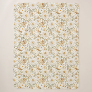 Cobertor Sherpa Flores Country Branco Dourado Creme