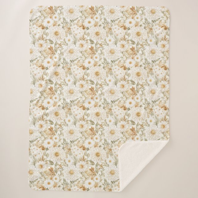 Cobertor Sherpa Flores Country Branco Dourado Creme (Frente)
