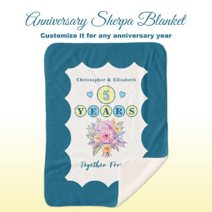 Cobertor Sherpa flores de aniversário de 5 anos para sempre azuis