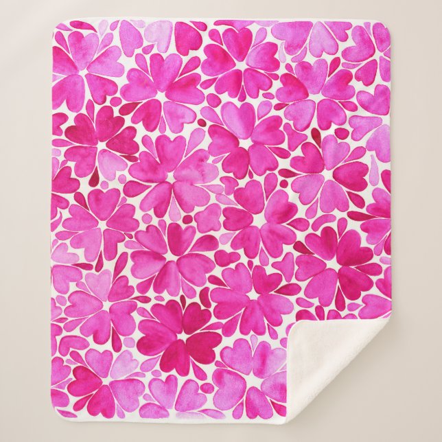Cobertor Sherpa Flores de Aquarela Rosa Delicadas (Frente)
