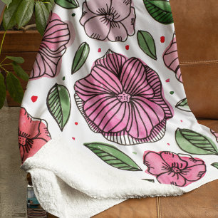 Cobertor Sherpa Flores de aquarelas e de tinta - rosa e verde