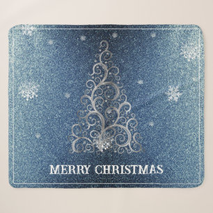 Cobertor Sherpa Flores de Árvore de Natal e Flocos de Neve Azul