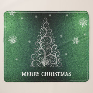 Cobertor Sherpa Flores de Árvore de Natal e Flocos de Neve Verde