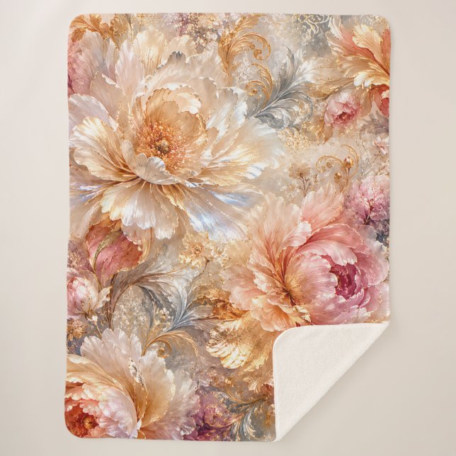 Cobertor Sherpa Flores de Fantasia de Luxo (Frente)