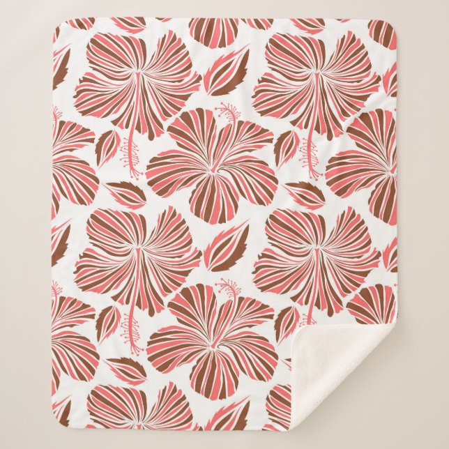 Cobertor Sherpa Flores de hibisco havaianas: estilo tropical marro (Frente)