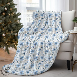 Cobertor Sherpa Flores de Inverno em Aquarela Azul