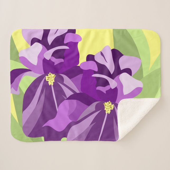 Cobertor Sherpa Flores de Íris Roxo Barbudo (Frente (Horizontal))