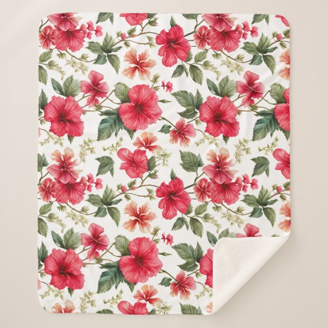Cobertor Sherpa Flores de Padrão Floral Hibiscus (Frente)