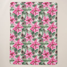Cobertor Sherpa Flores de Poinsettia Glam Prata Rosa