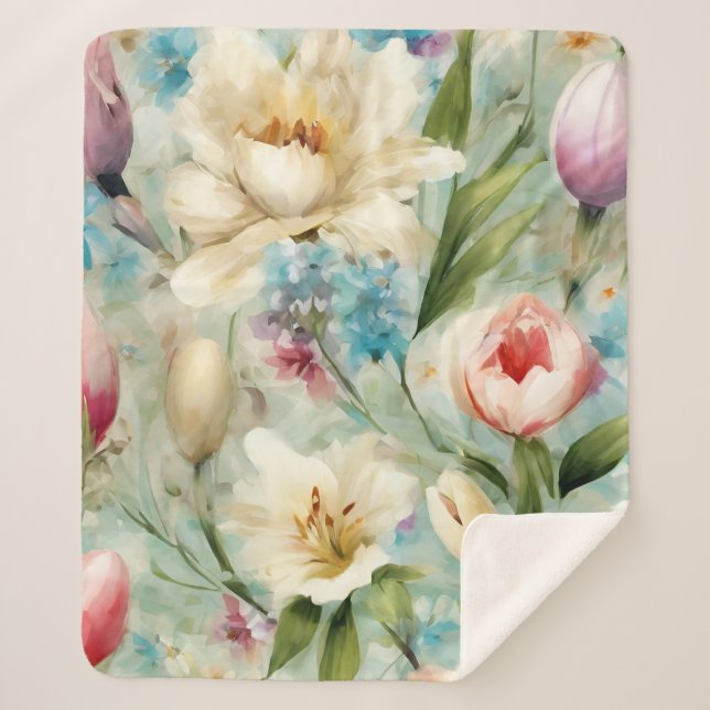 Cobertor Sherpa Flores de primavera no Estilo do Impressionismo (Frente)