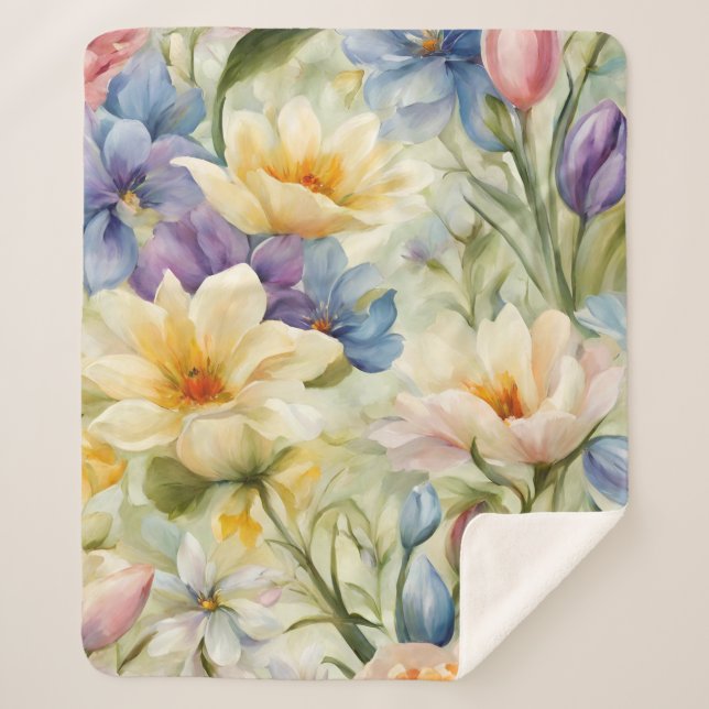 Cobertor Sherpa Flores de primavera sofisticadas e refinadas. Pint (Frente)