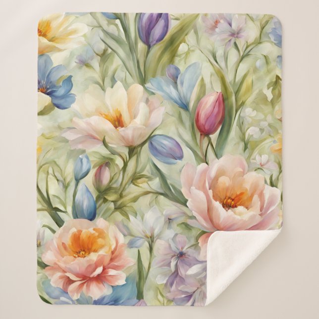Cobertor Sherpa Flores de primavera sofisticadas e refinadas. Pint (Frente)