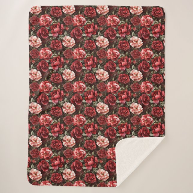 Cobertor Sherpa Flores de Rosa Rosa Vermelha   (Frente)