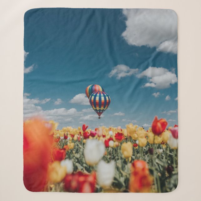 Cobertor Sherpa Flores de tulipas amarelas e vermelhas sob balão d (Frente)