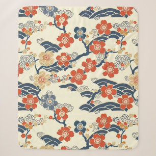 Cobertor Sherpa Flores de Ume Prunus Naval Onda Creme