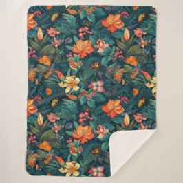 Cobertor Sherpa Flores e Folhas Tropicais com Borboletas