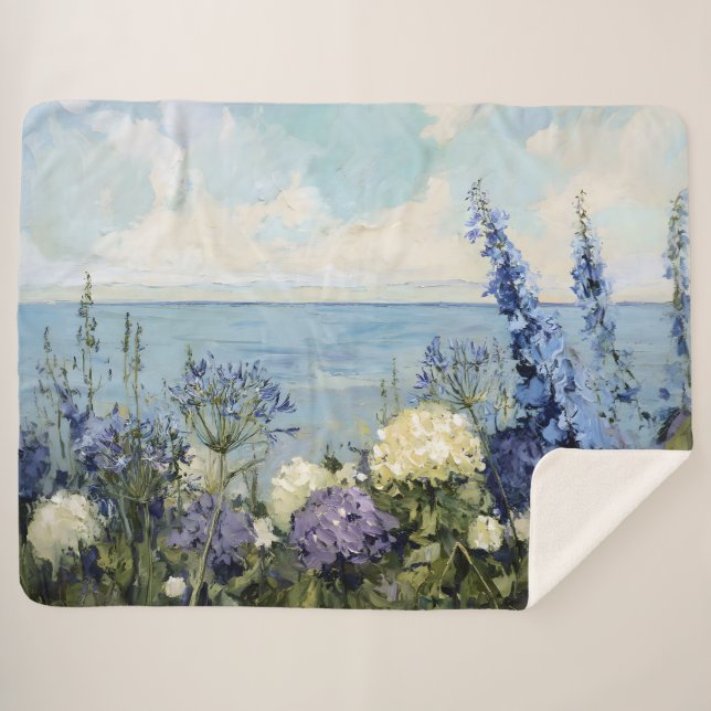 Cobertor Sherpa Flores e pintura marítima (Frente (Horizontal))
