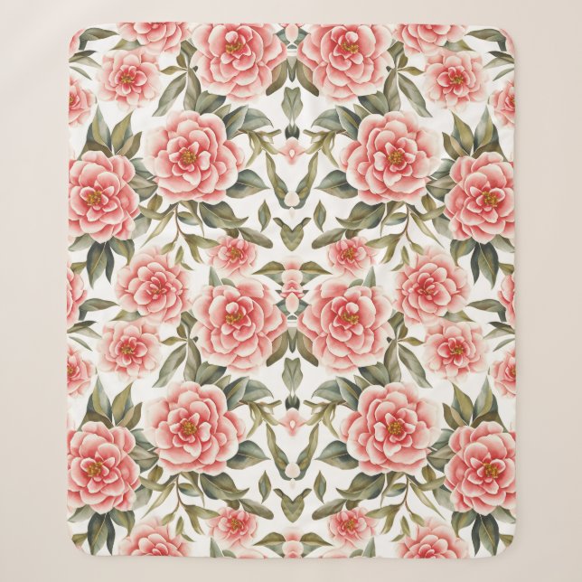 Cobertor Sherpa Flores Florais de Camellia (Frente)