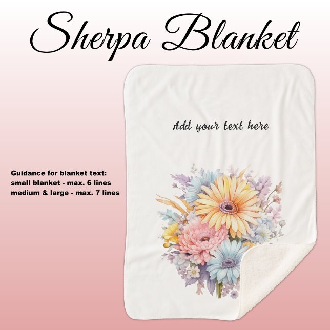 Cobertor Sherpa Flores Gerbera texto personalizado branco preto (Criador carregado)