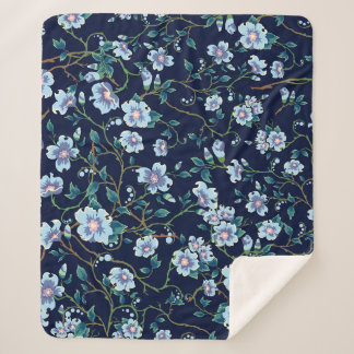 Cobertor Sherpa Flores infantis: azul escuro sem costura