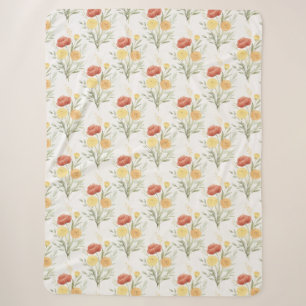 Cobertor Sherpa Flores Laranja Vermelho Amarelo