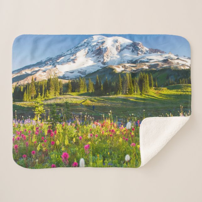 Cobertor Sherpa Flores | Mt. Rainier Wildflower (Frente (Horizontal))