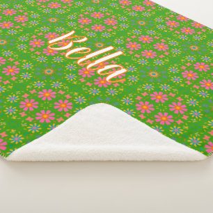 Cobertor Sherpa Flores Retro Cor-de-rosa Azul Cor-de-laranja Cor-d