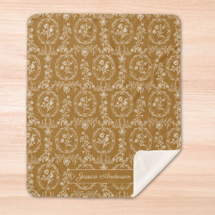 Cobertor Sherpa Flores Rococó Antigas Padrão Floral Personalizado