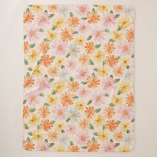 Cobertor Sherpa Flores Rosa Amarelo Azul Pêssego