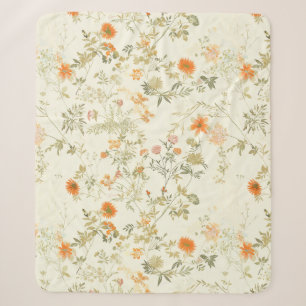 Cobertor Sherpa Flores silvestres laranja elegantes aquarela