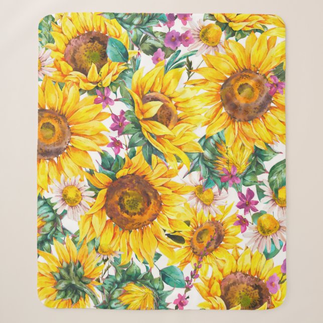 Cobertor Sherpa Flores solares de aquarelas e vindimas de verão, p (Frente)