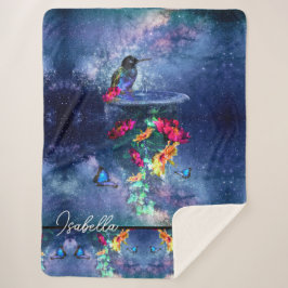 Cobertor Sherpa Flores tropicais, beija-flor, borboleta e estrelas