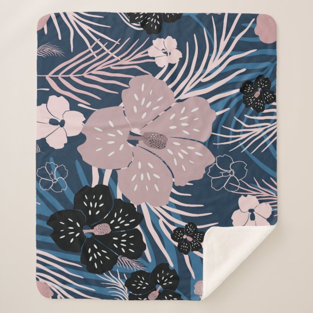 Cobertor Sherpa Flores Tropicais Palm Deixa Textura (Frente)