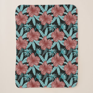 Cobertor Sherpa Flores vermelhas padrão uniforme tropical folhas &