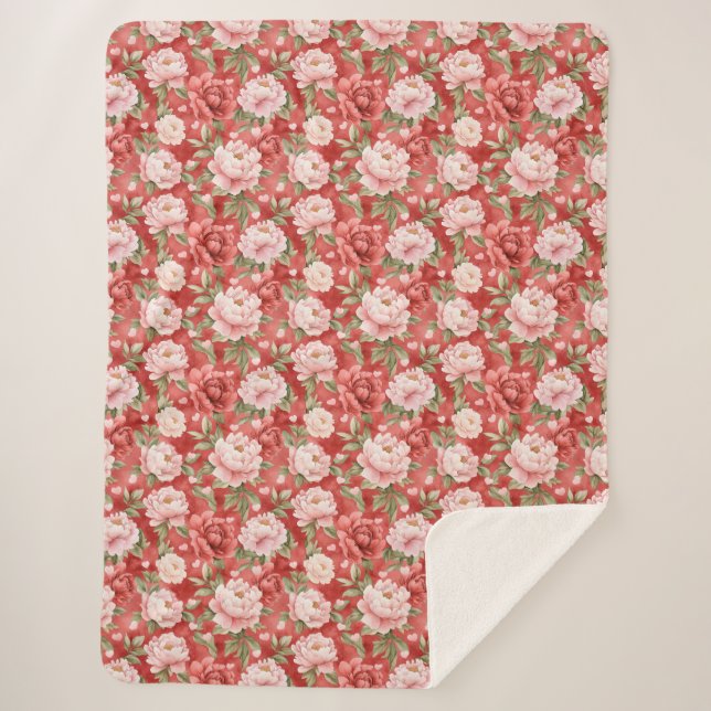 Cobertor Sherpa Flores Vermelhas Rosa Chic (Frente)