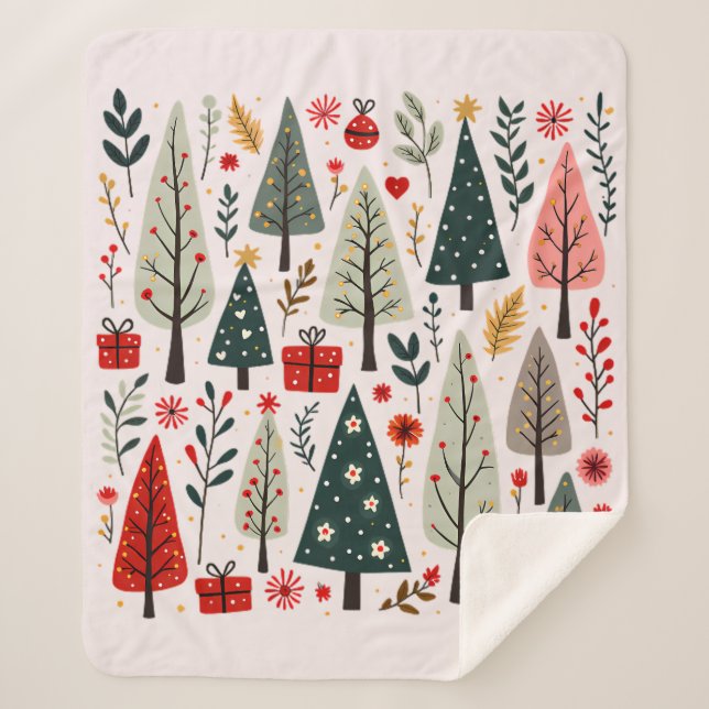 Cobertor Sherpa Floresta de Árvores de Natal Caprichosas (Frente)