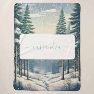 Cobertor Sherpa Floresta de inverno personalizável com nome