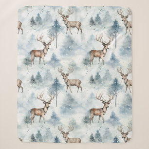 Cobertor Sherpa Floresta de Veados em Aquarela de Inverno (5)
