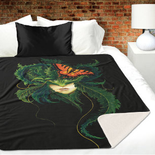 Cobertor Sherpa Floresta Encantadora Dríade Mulher Borboleta Fanta