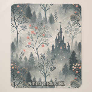 Cobertor Sherpa Floresta Mistura Encantada com Castelo Escuro - Ee