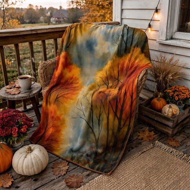 Cobertor Sherpa Floresta Russa do outono - Cair Aquarela (Criador carregado)