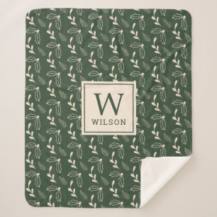 Cobertor Sherpa Floresta Verde e Monograma Beige Natal