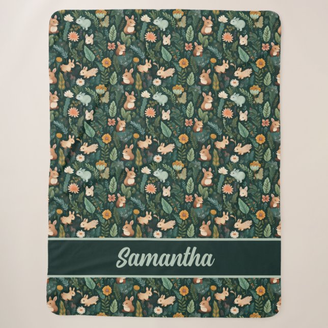Cobertor Sherpa Floresta Verde Personalizada com Animais Vibrantes (Frente)