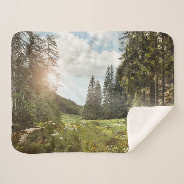 Cobertor Sherpa Florestas | Sun Peeking Thru (Frente (Horizontal))